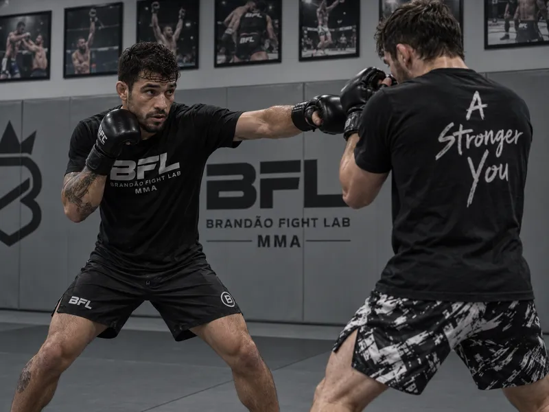 Adults practicing MMA striking